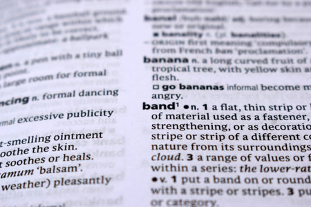 English Definition Dictionary Page Of Printed Word -  Band Close Up Image