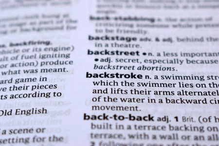 English Definition Dictionary Of Printed Word -  Backstroke  Close Up     Imageの写真素材