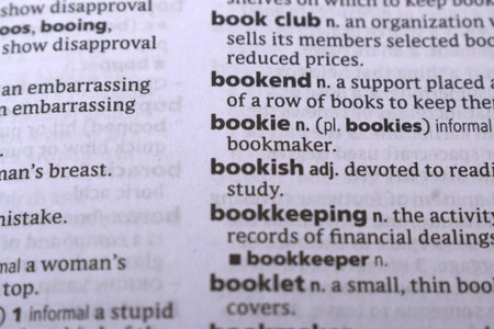 Close Up Of English Dictionary Page With Word -    Bookie  Image