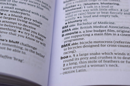 English Definition Dictionary Page Of Printed Word -  BMX  Close Up Image