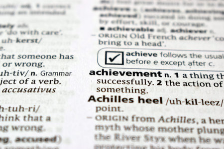 English Definition Dictionary Of Printed Word -  Achievement  Close Up     Image