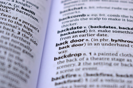 English Definition Dictionary Of Printed Word -  Back Door  Close Up     Image
