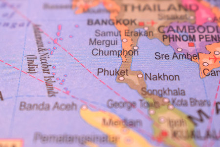 World Map of Phuket With Neighboring Countries And Cities- Taiwan Political Map Background Blur...