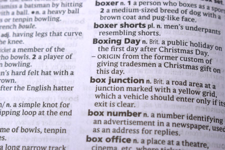 English Definition Dictionary Page Close Up Of Printed Word Of - box junction