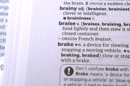 English Definition Dictionary Page Close Up Of Printed Word Of -Braise