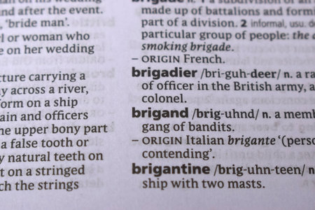 Close Up Of English Dictionary Page With Word - Brigand