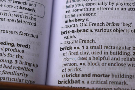 English Definition Dictionary Page Close Up Of Printed Word Of -Brick