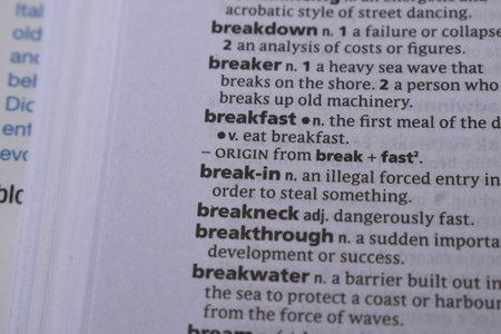 English Definition Dictionary Page Close Up Of Printed Word Of -Break-inの写真素材