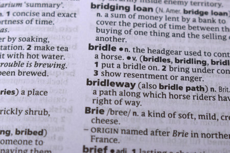English Definition Dictionary Page Close Up Of Printed Word Of -Bridlewayの写真素材