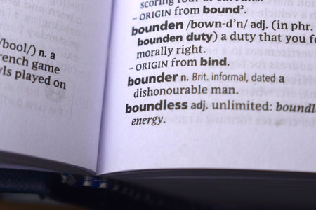 English Definition Dictionary Page Close Up Of Printed Word Of -Bounderの写真素材