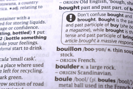 Close Up Of English Dictionary Page With Word - Bouillonの写真素材