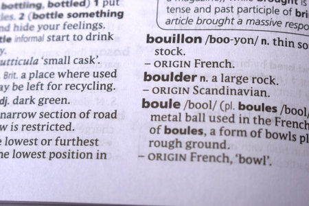 Close Up Of English Dictionary Page With Word - Boulder