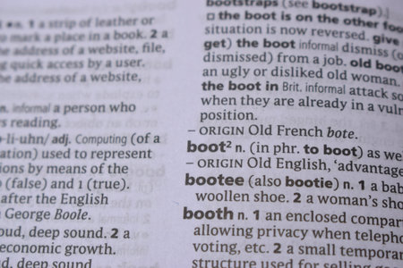 English Definition Dictionary Page Close Up Of Printed Word Of -Booteeの写真素材