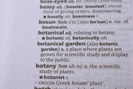 English Definition Dictionary Page Close Up Of Printed Word Of -Botanical gardenの写真素材