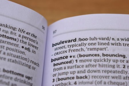 Close Up Of English Dictionary Page With Word - Bounceの写真素材