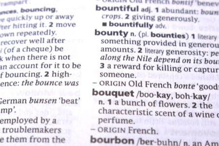 Close Up Of English Dictionary Page With Word - Bountyの写真素材