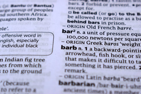 English Dictionary Page Close Up With the Word Of -barb