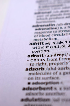 Close Up Of English Dictionary Page With Word - Adroitの写真素材