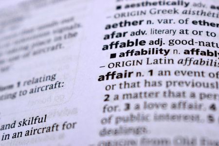 English Dictionary Page Close Up With the Word Of -Affableの写真素材
