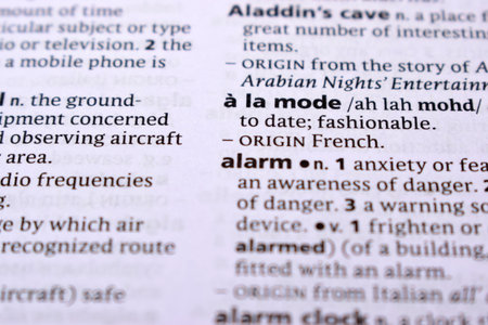 English Dictionary Page Close Up With the Word Of -Alarmの写真素材