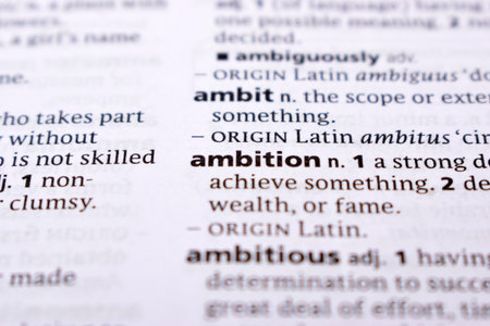 English Definition Dictionary Page Close Up Of Printed Word Of -ambitionの写真素材