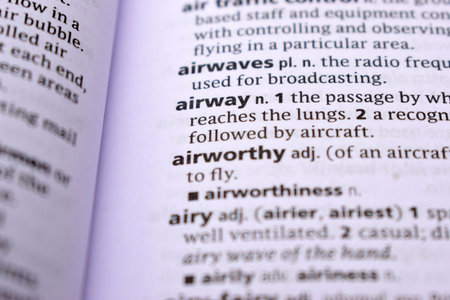 Close Up Of English Dictionary Page With Word - Airway