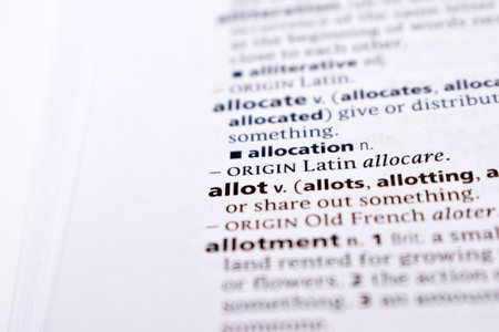 English Dictionary Page Close Up With the Word Of -allotの写真素材