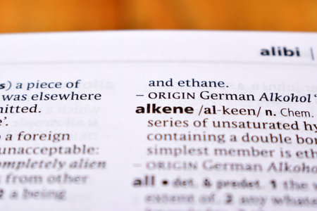 English Dictionary Page Close Up With the Word Of -alkeneの写真素材