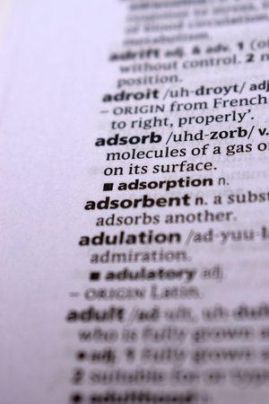 Close Up Of English Dictionary Page With Word - Adsorbentの写真素材