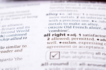 Close Up Of English Dictionary Page With Word - all rightの写真素材