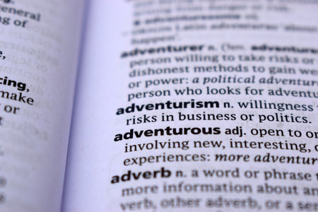 English Dictionary Page Close Up With the Word Of -Adventurousの写真素材