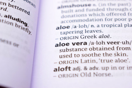 Close Up Of English Dictionary Page With Word - aloe vera