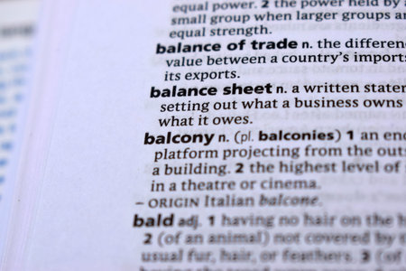 Close Up Of English Dictionary Page With Word - balcony
