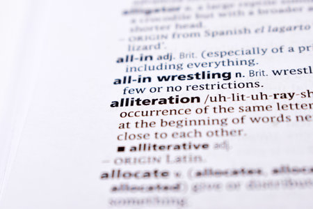 English Definition Page Close Up Of Printed Word Of -alliterationの写真素材