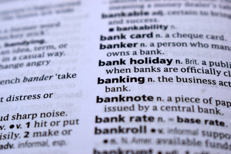 Close Up Of English Dictionary Page With Word - bankingの写真素材