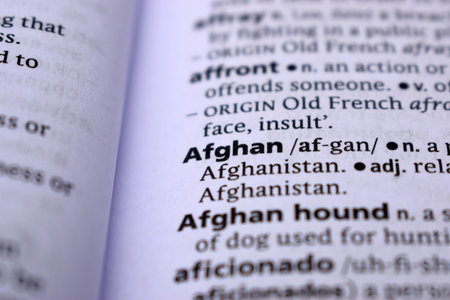 English Definition Dictionary Page Close Up Of Printed Word Of -Afghanの写真素材