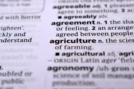 English Dictionary Page Close Up With the Word Of -Agricultureの写真素材