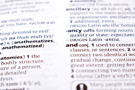 Close Up Of English Dictionary Page With Word - andの写真素材