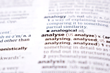 English Definition Dictionary Page Close Up Of Printed Word Of -analyse