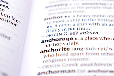 Close Up Of English Dictionary Page With Word - anchorageの写真素材