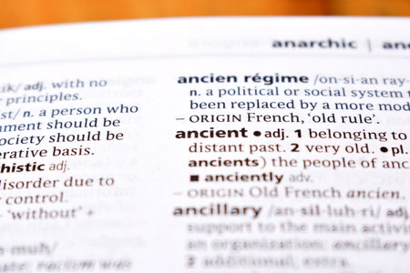 Close Up Of English Dictionary Page With Word - ancientの写真素材