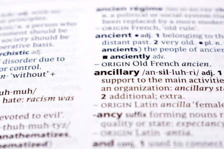 English Dictionary Page Close Up With the Word Of -ancillaryの写真素材
