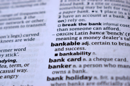 English Dictionary Page Close Up With the Word Of -bankable