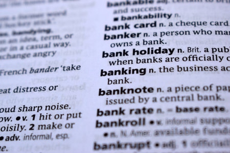 English Definition Dictionary Page Close Up Of Printed Word Of -bankingの写真素材