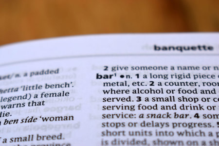 English Dictionary Page Close Up With the Word Of -bar