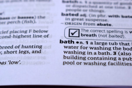 English Definition Dictionary Page Close Up Of Printed Word Of -bath