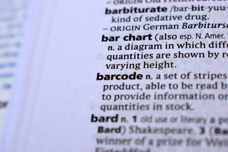 English Dictionary Page Close Up With the Word Of -barcode