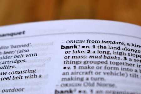 English Definition Dictionary Page Close Up Of Printed Word Of -bankの写真素材