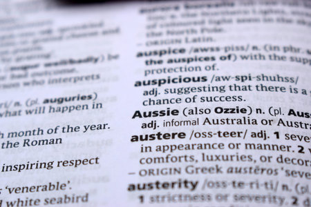 English Dictionary Page Close Up With the Word Of -aussie
