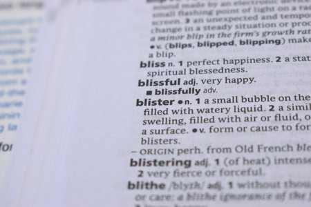 Close Up Of English Dictionary Page With Word - blister